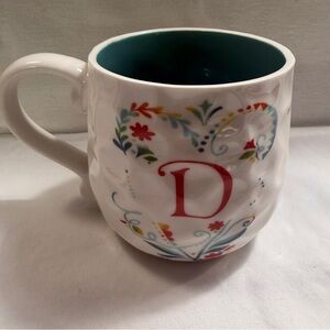 Floral Monogrammed D Mug with Red and Blue Accents